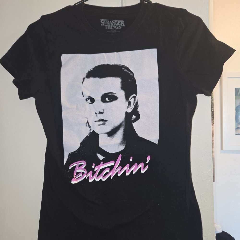 Netflix Stranger Things Black Tee with Pink Graphic